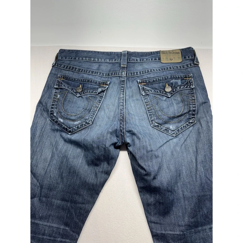 True Religion Ricky Relaxed Straight Jeans Mens 40*34 distressed whisker flap